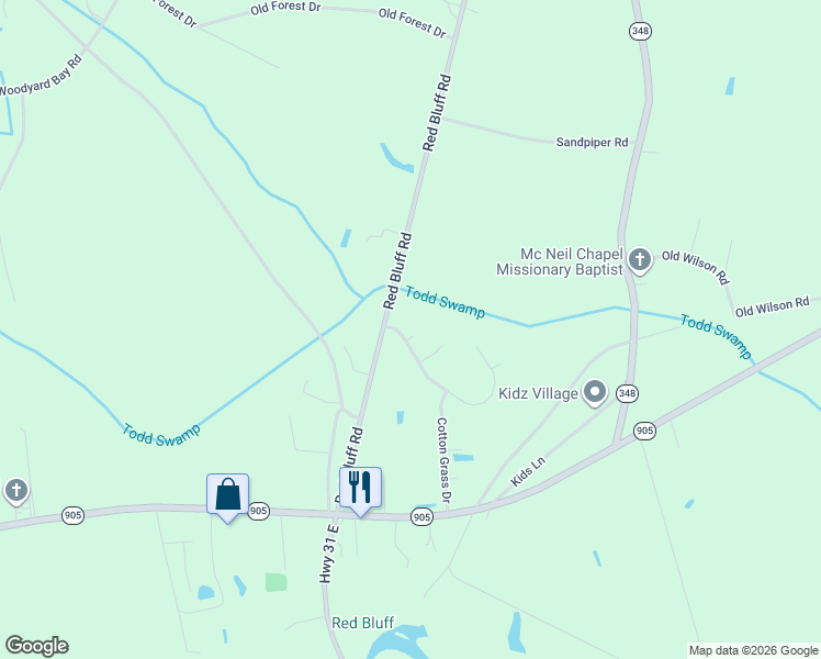 map of restaurants, bars, coffee shops, grocery stores, and more near 125 Winding Path Drive in Loris