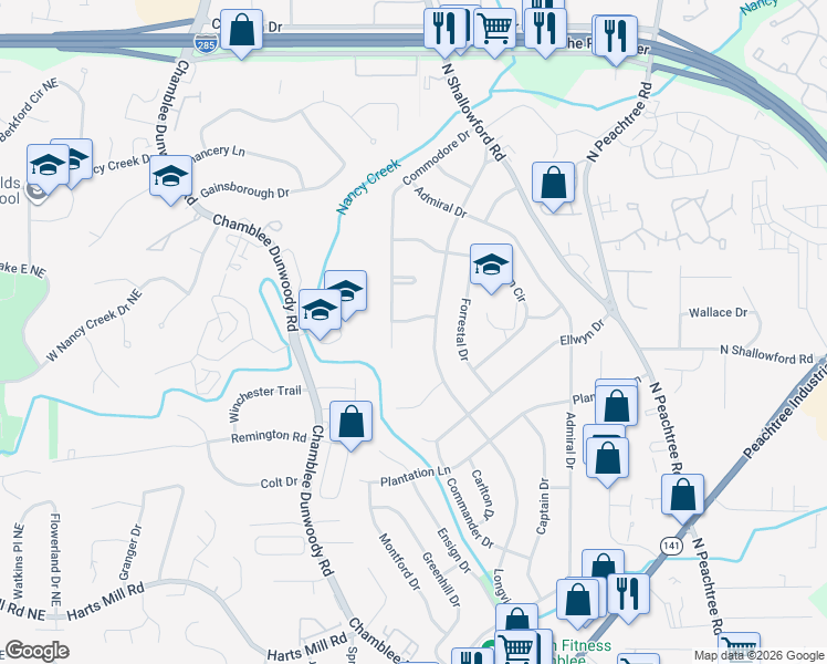 map of restaurants, bars, coffee shops, grocery stores, and more near 4024 Longview Drive in Chamblee