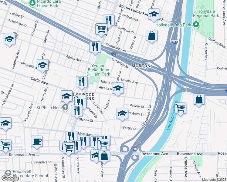 map of restaurants, bars, coffee shops, grocery stores, and more near 5236 Clark Street in Lynwood