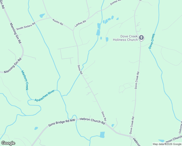 map of restaurants, bars, coffee shops, grocery stores, and more near 1260 Sims Road in Winder