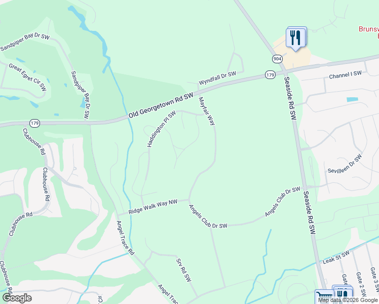 map of restaurants, bars, coffee shops, grocery stores, and more near 1039 Crosby Circle Southwest in Sunset Beach