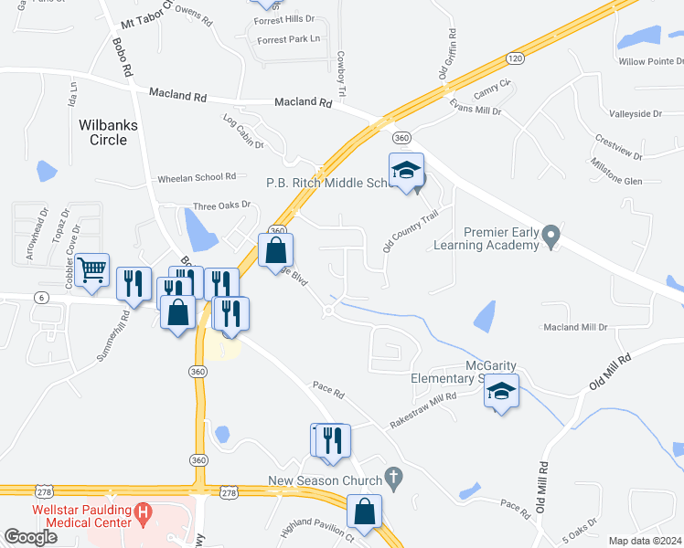 map of restaurants, bars, coffee shops, grocery stores, and more near 107 Brookvalley Crossing in Dallas