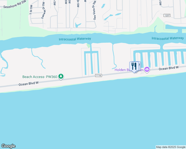 map of restaurants, bars, coffee shops, grocery stores, and more near 555 Ocean Boulevard West in Holden Beach
