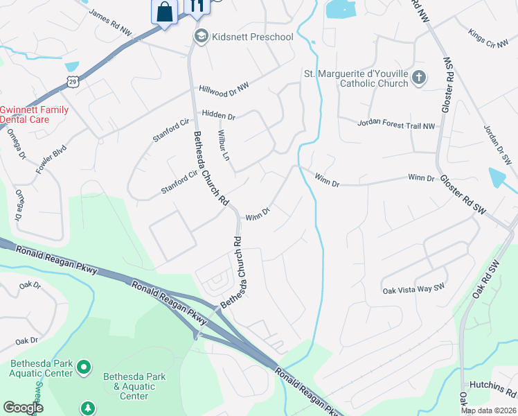 map of restaurants, bars, coffee shops, grocery stores, and more near 3120 Winn Drive in Lawrenceville