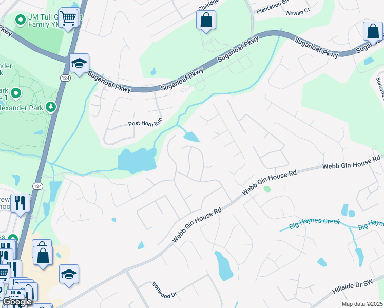 map of restaurants, bars, coffee shops, grocery stores, and more near 1410 White Flowers Lane in Lawrenceville