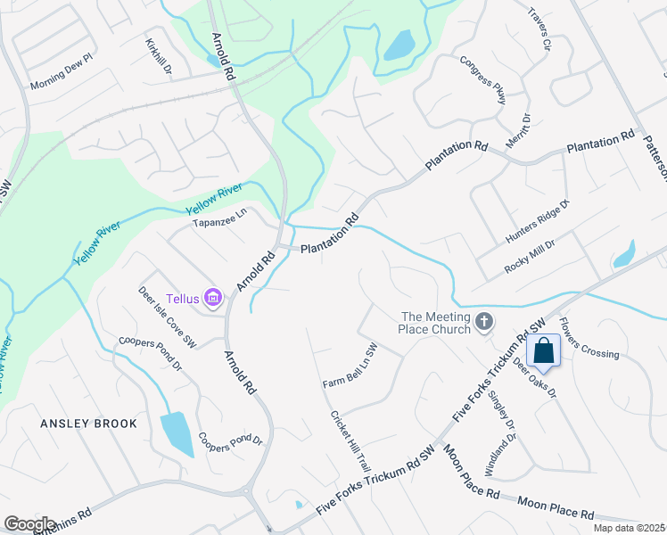 map of restaurants, bars, coffee shops, grocery stores, and more near 2280 Plantation Road Southwest in Lawrenceville