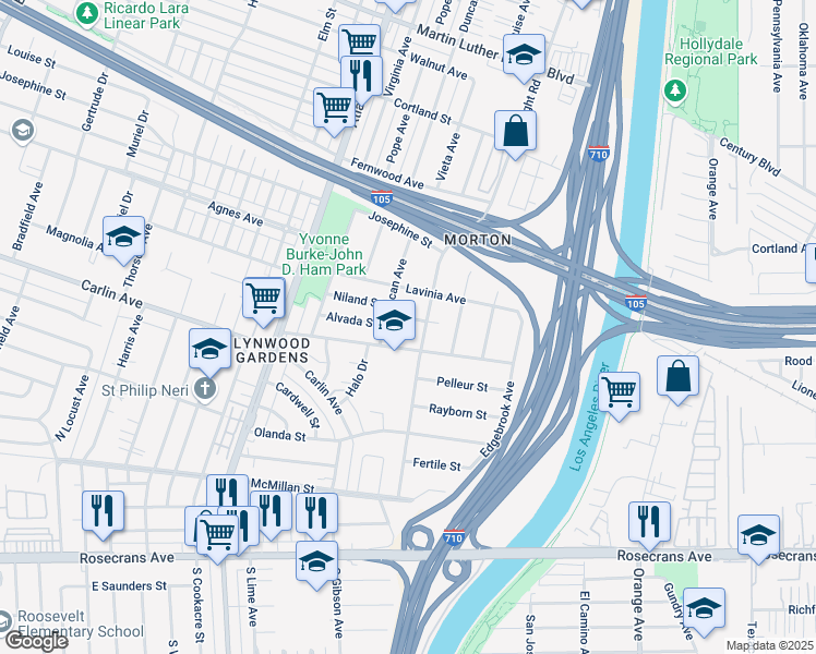 map of restaurants, bars, coffee shops, grocery stores, and more near 5279 Clark Street in Lynwood