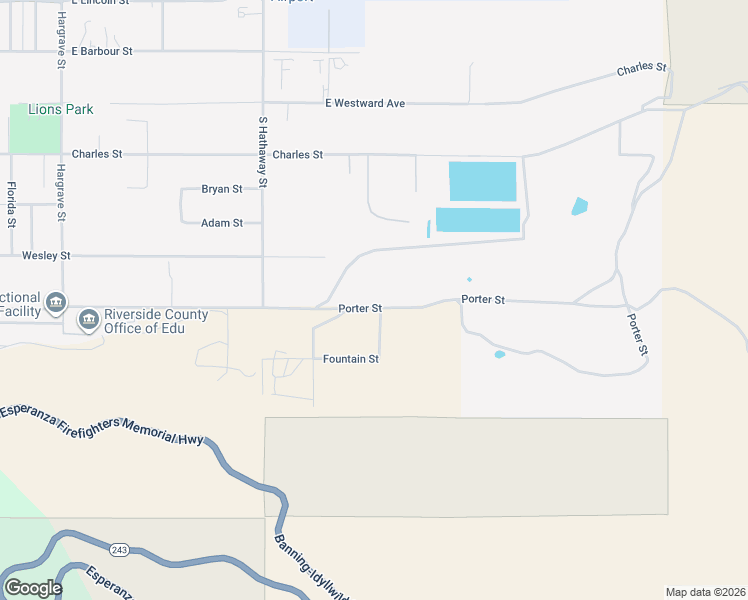 map of restaurants, bars, coffee shops, grocery stores, and more near Porter Street in Banning
