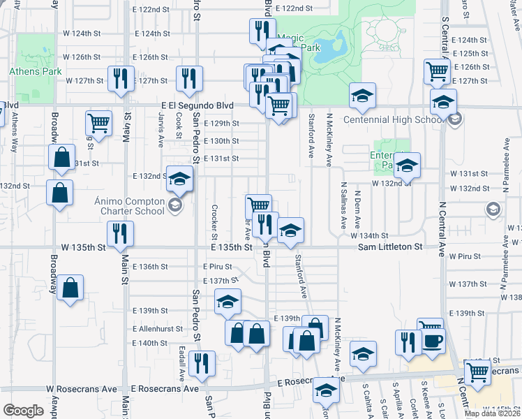 map of restaurants, bars, coffee shops, grocery stores, and more near 13338 Mettler Avenue in Los Angeles