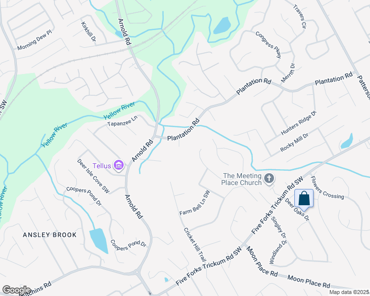map of restaurants, bars, coffee shops, grocery stores, and more near 2280 Plantation Road Southwest in Lawrenceville