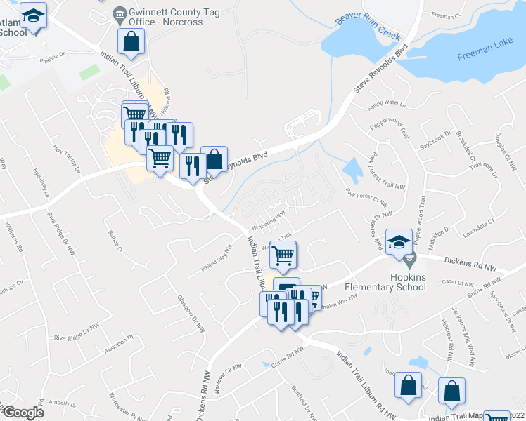 map of restaurants, bars, coffee shops, grocery stores, and more near 1086 Heathmoor Court in Norcross