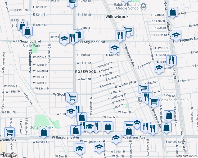 map of restaurants, bars, coffee shops, grocery stores, and more near in Los Angeles County
