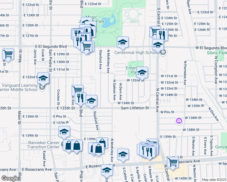 map of restaurants, bars, coffee shops, grocery stores, and more near 2005 North Dern Avenue in Los Angeles