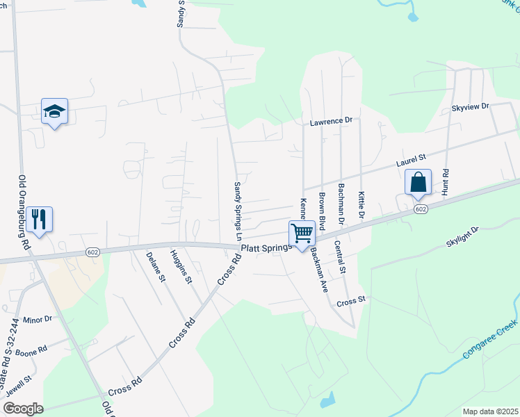 map of restaurants, bars, coffee shops, grocery stores, and more near 5150 Platt Springs Road in Lexington