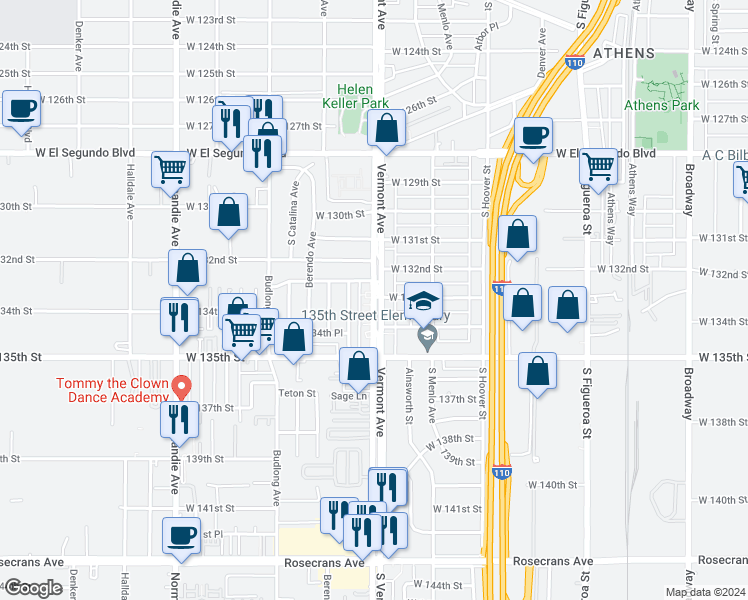 map of restaurants, bars, coffee shops, grocery stores, and more near 13324 Vermont Avenue in Gardena