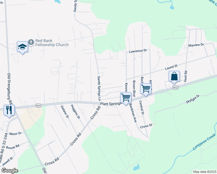 map of restaurants, bars, coffee shops, grocery stores, and more near 5150 Platt Springs Road in Lexington