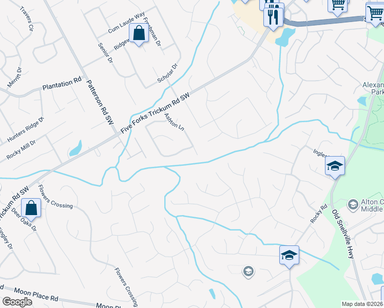 map of restaurants, bars, coffee shops, grocery stores, and more near 791 Ashton Lane in Lawrenceville