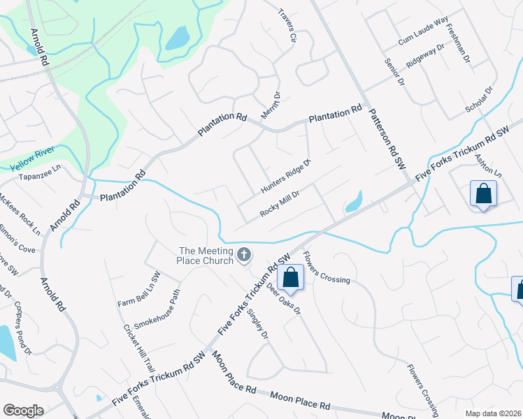 map of restaurants, bars, coffee shops, grocery stores, and more near 2121 Rocky Mill Drive in Lawrenceville