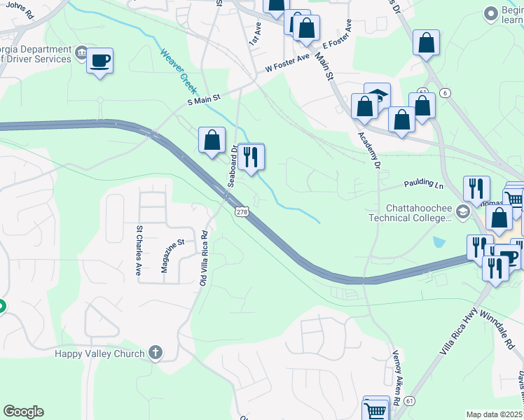 map of restaurants, bars, coffee shops, grocery stores, and more near 115 Village Walk in Dallas