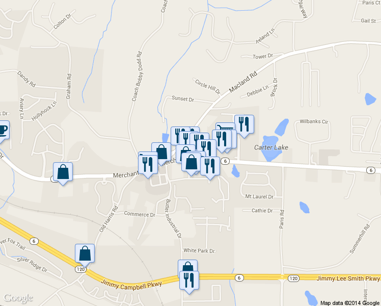 map of restaurants, bars, coffee shops, grocery stores, and more near 1195 Merchants Drive in Dallas
