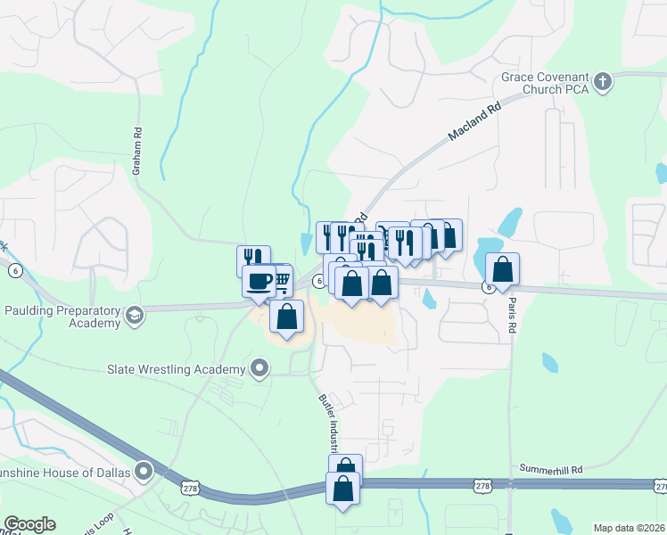 map of restaurants, bars, coffee shops, grocery stores, and more near 1125 Merchants Dr in Dallas