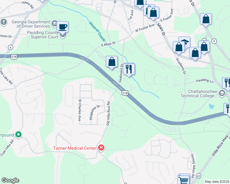 map of restaurants, bars, coffee shops, grocery stores, and more near Seaboard Avenue in Dallas
