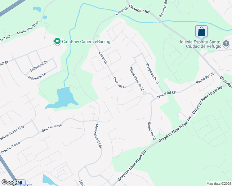 map of restaurants, bars, coffee shops, grocery stores, and more near 81 Wild Oat Court in Grayson