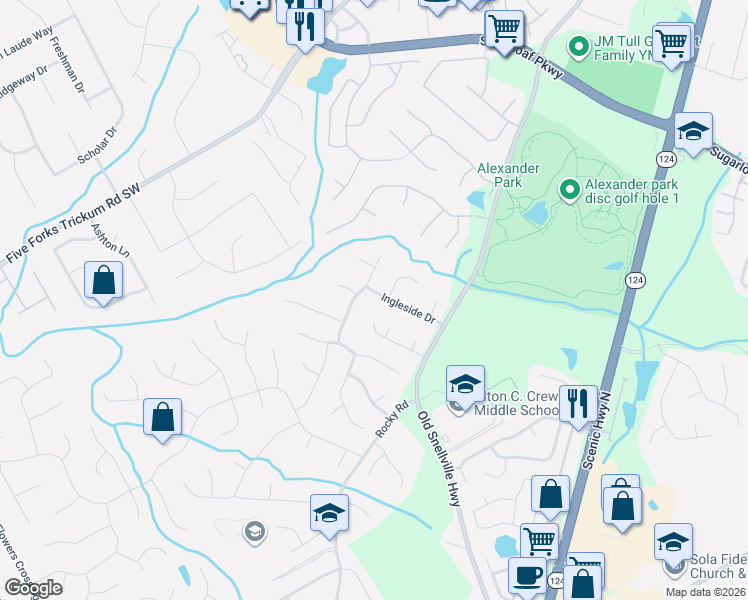 map of restaurants, bars, coffee shops, grocery stores, and more near 1349 Carrington Way in Lawrenceville