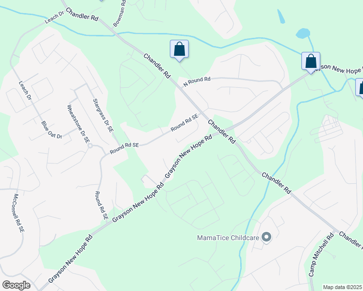 map of restaurants, bars, coffee shops, grocery stores, and more near 355 Waverly Point Drive in Grayson