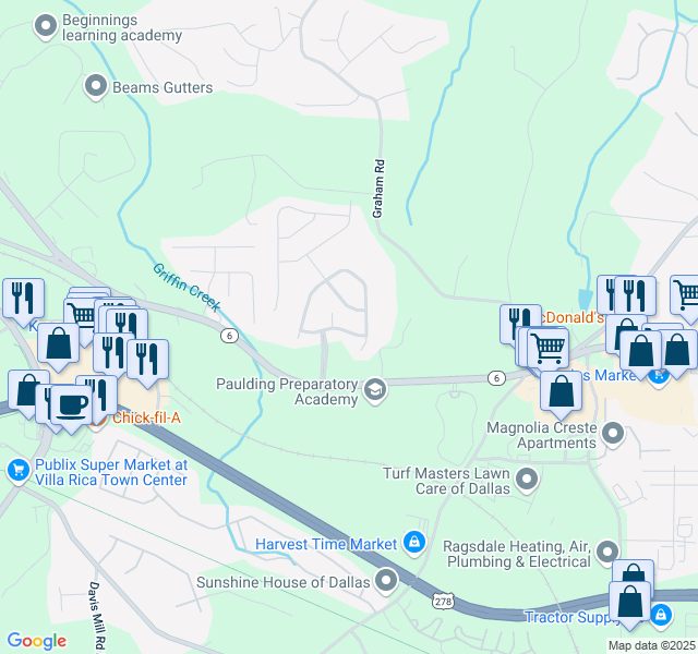 map of restaurants, bars, coffee shops, grocery stores, and more near 106 Heritage Club Lane in Dallas