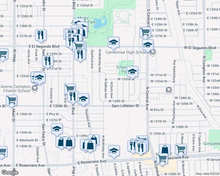 map of restaurants, bars, coffee shops, grocery stores, and more near 2113 North Dern Avenue in Los Angeles