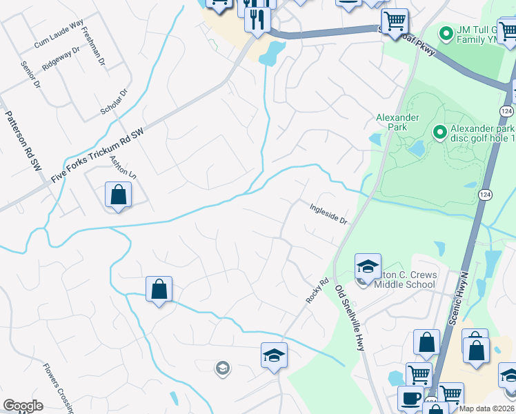 map of restaurants, bars, coffee shops, grocery stores, and more near 718 Carrington Court in Lawrenceville