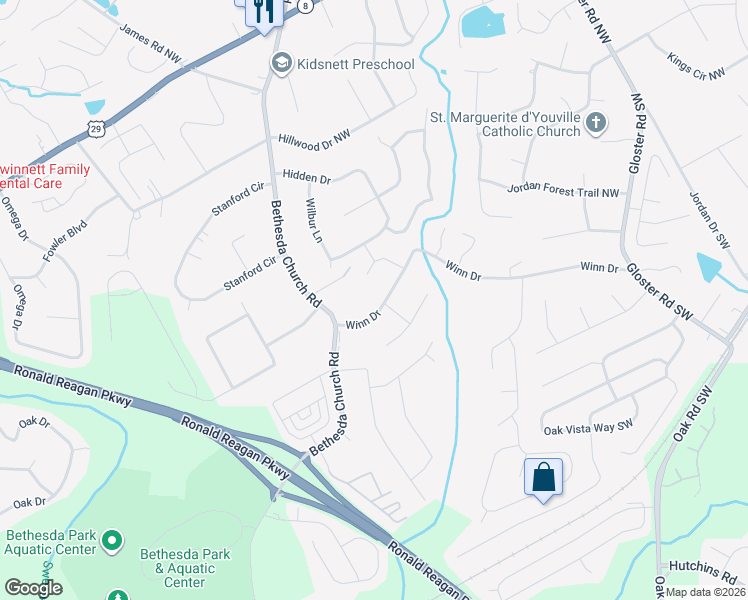 map of restaurants, bars, coffee shops, grocery stores, and more near 3081 Winn Drive in Lawrenceville