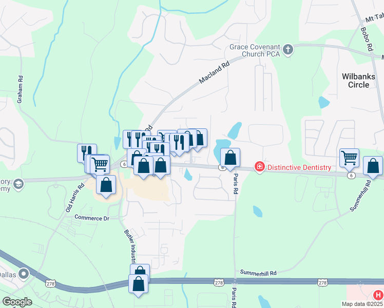 map of restaurants, bars, coffee shops, grocery stores, and more near 301 WI Parkway in Dallas