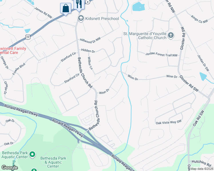 map of restaurants, bars, coffee shops, grocery stores, and more near 3081 Winn Dr in Lawrenceville