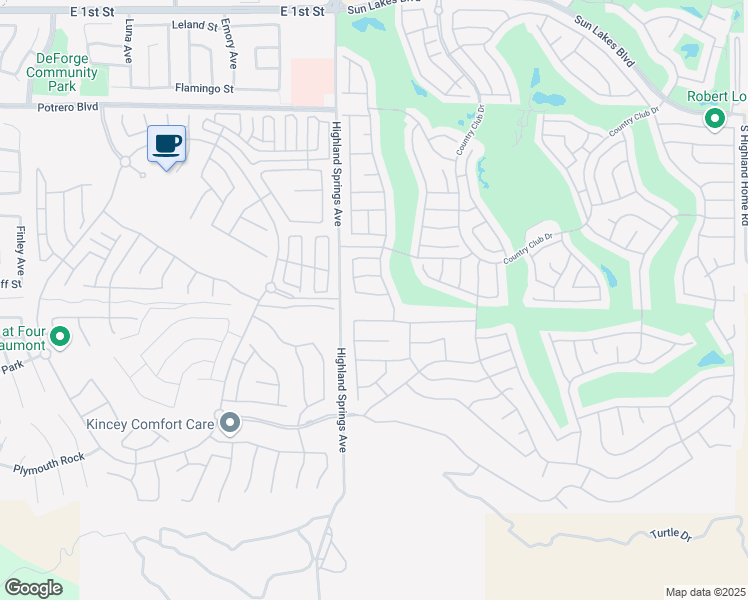 map of restaurants, bars, coffee shops, grocery stores, and more near 1500 Pine Valley Road in Banning