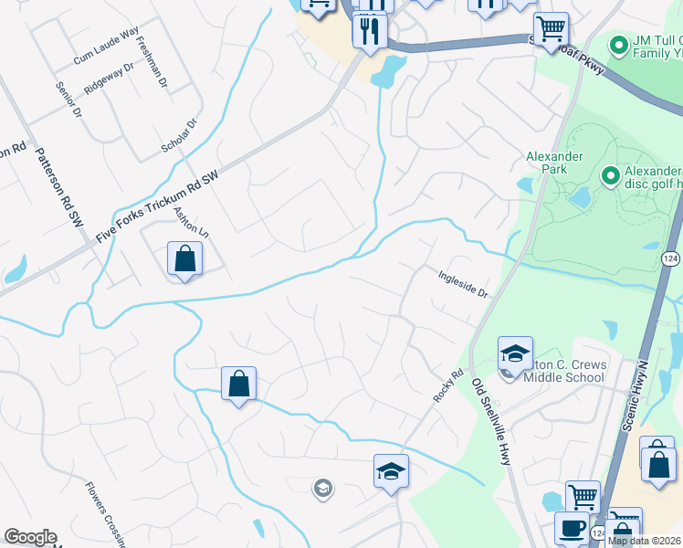 map of restaurants, bars, coffee shops, grocery stores, and more near 708 Carrington Court in Lawrenceville