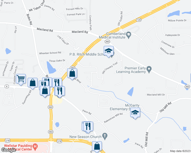 map of restaurants, bars, coffee shops, grocery stores, and more near 292 Stephens Mill Drive in Dallas