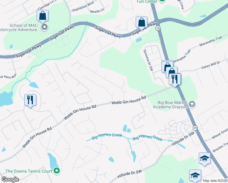 map of restaurants, bars, coffee shops, grocery stores, and more near 1430 Marthas Court in Lawrenceville