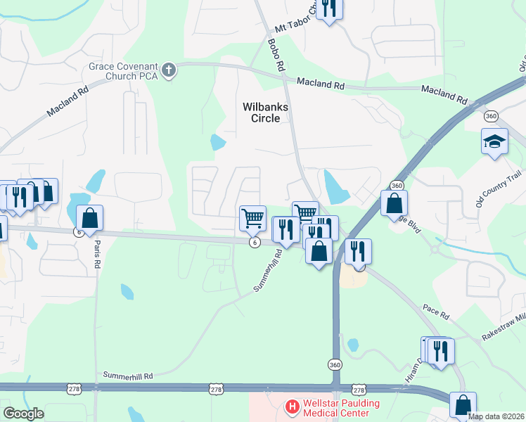 map of restaurants, bars, coffee shops, grocery stores, and more near 108 Dempsey Path in Dallas