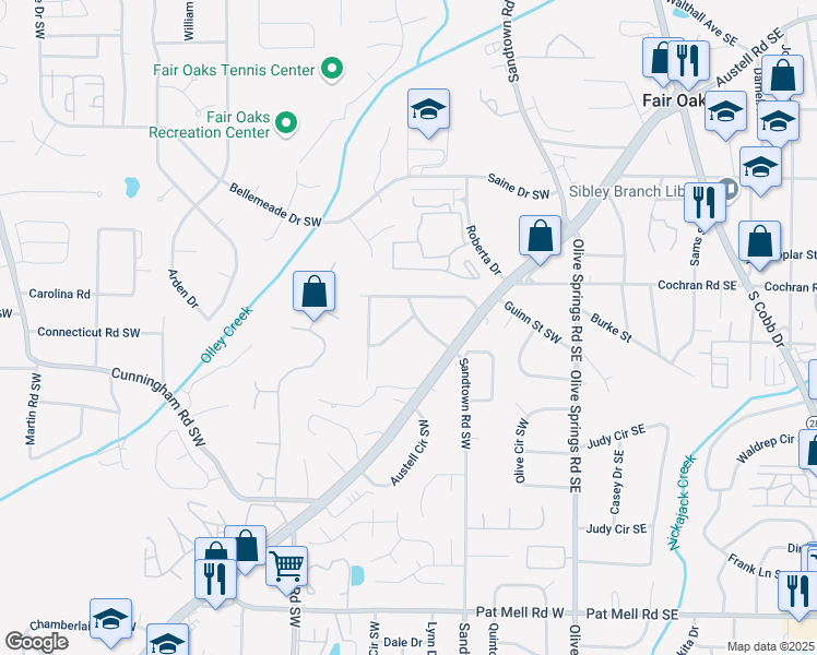 map of restaurants, bars, coffee shops, grocery stores, and more near 235 Keaton Street Southwest in Marietta