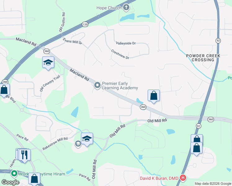 map of restaurants, bars, coffee shops, grocery stores, and more near 2805 Macland Road in Dallas