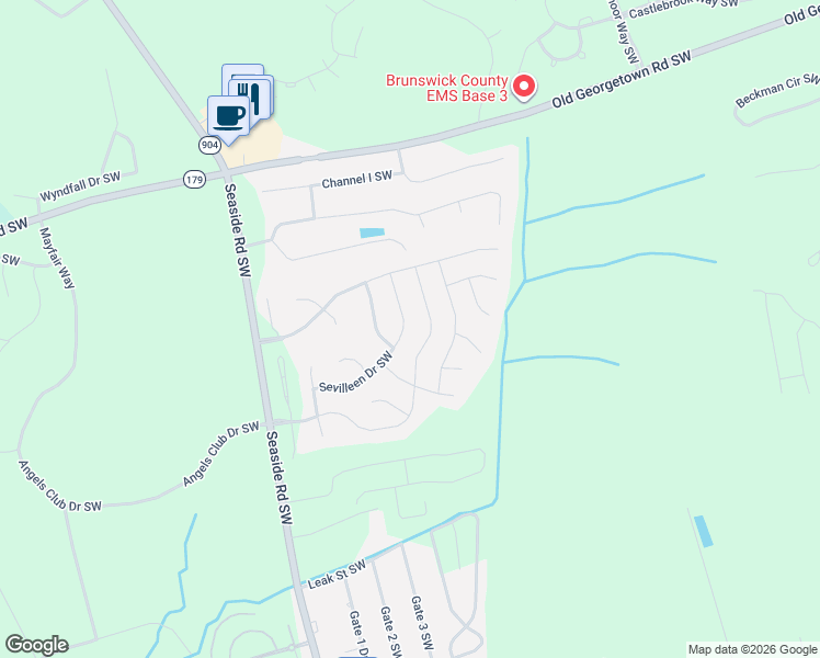 map of restaurants, bars, coffee shops, grocery stores, and more near 7100 Sevilleen Street Southwest in Ocean Isle Beach