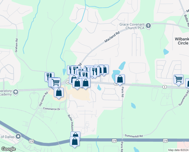 map of restaurants, bars, coffee shops, grocery stores, and more near 294 WI Parkway in Dallas