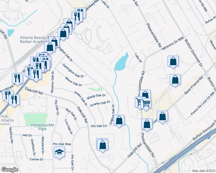 map of restaurants, bars, coffee shops, grocery stores, and more near 3318 Laurel Oak Court in Doraville