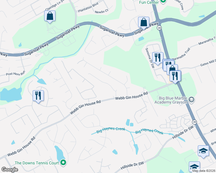 map of restaurants, bars, coffee shops, grocery stores, and more near 754 Marthas Drive in Lawrenceville