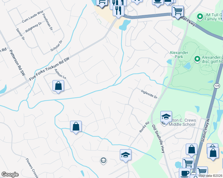 map of restaurants, bars, coffee shops, grocery stores, and more near 718 Carrington Court in Lawrenceville