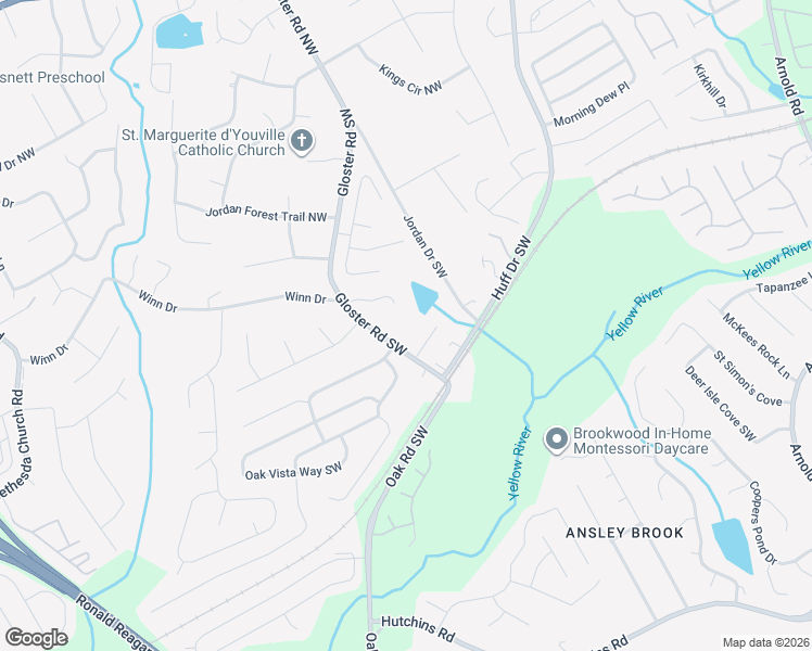 map of restaurants, bars, coffee shops, grocery stores, and more near 82 Gloster Road Southwest in Lawrenceville