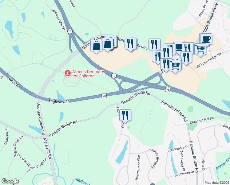 map of restaurants, bars, coffee shops, grocery stores, and more near in Oconee County
