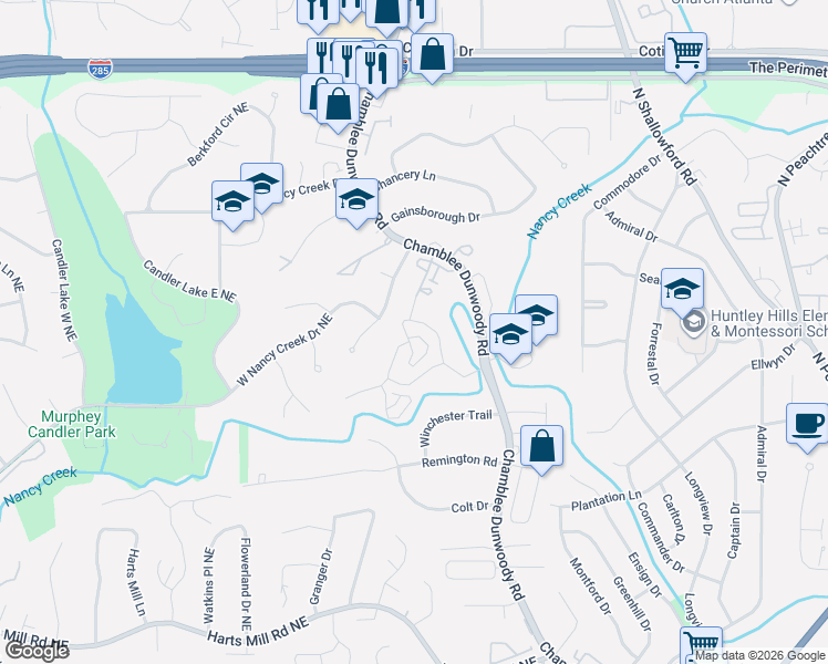 map of restaurants, bars, coffee shops, grocery stores, and more near 4248 D Youville Trace in Chamblee